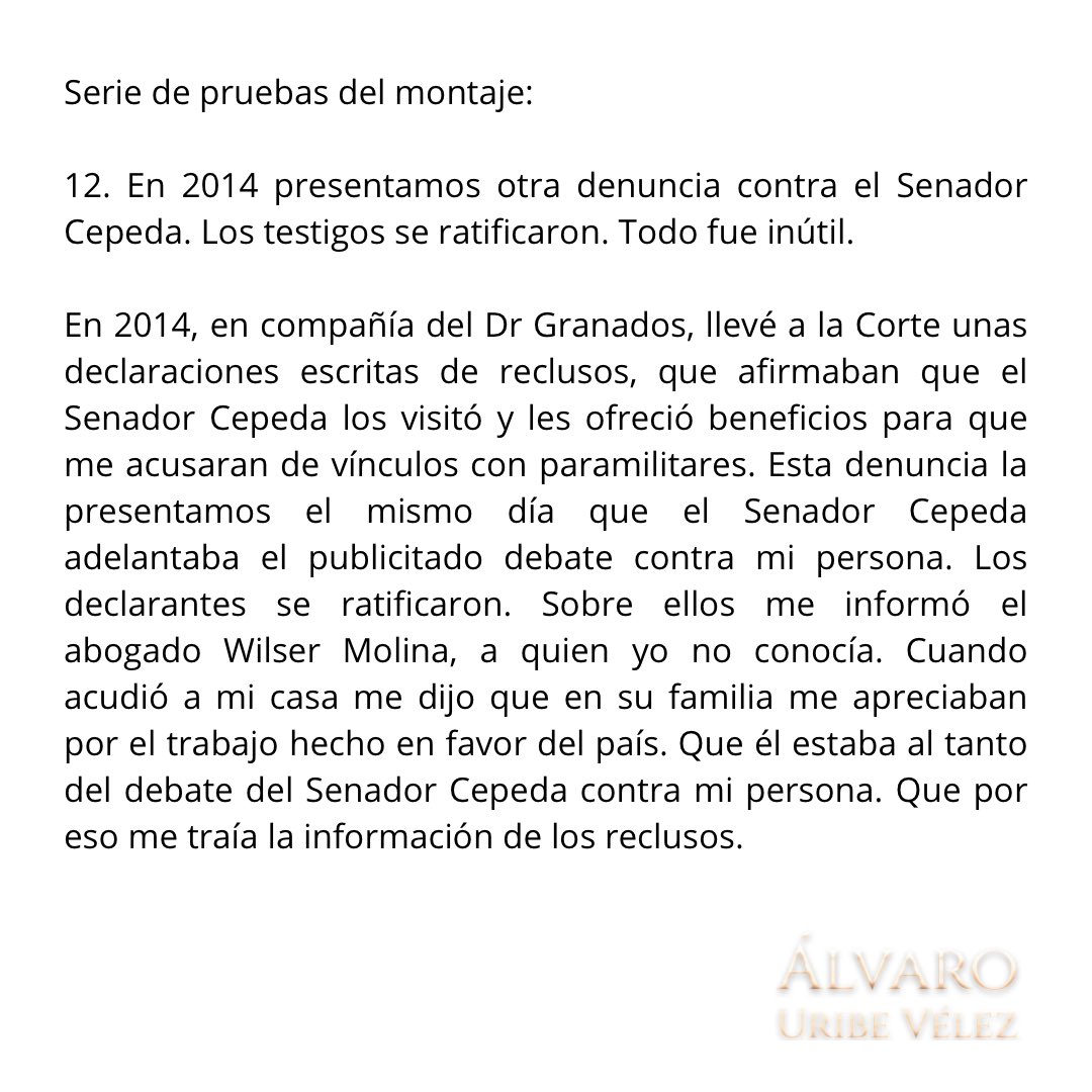 Serie de pruebas del montaje: 12. En 2014 presentamos otra denuncia contra el Senador Cepeda. Los testigos se ratificaron. Todo fue inútil.