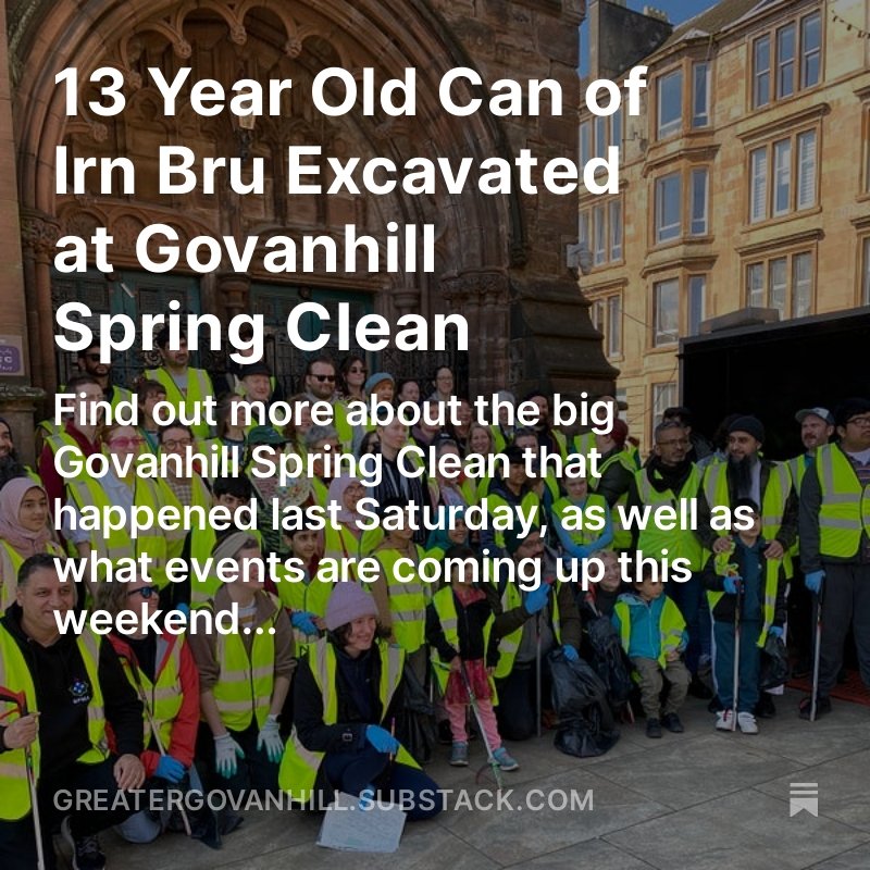From the big Govanhill Spring Clean to the release of our latest issue...you can find out what's happening in your neighbourhood by visiting our Substack. To stay up to date, why not become a member or give us a like and a follow. greatergovanhill.substack.com/p/13-year-old-…