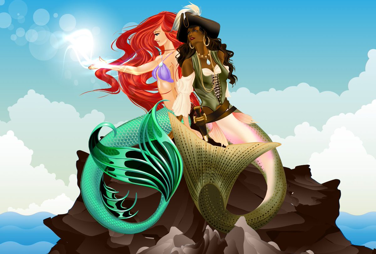 #mermay2024  post: Mermaid and Mer-pirate created for the 2015 Merfest event. Created in #AdobeIllustrator