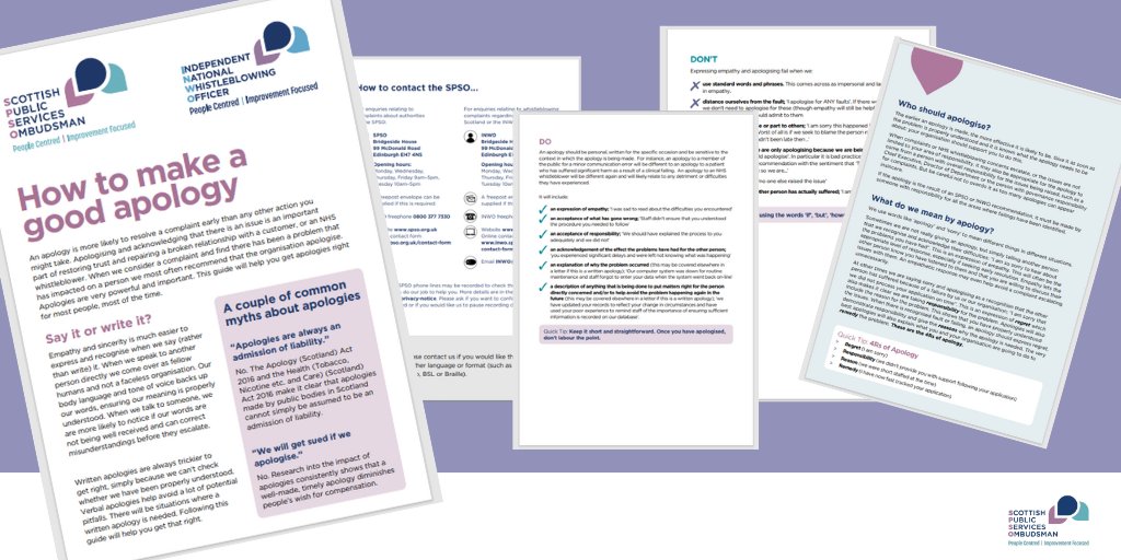 Apologising when things have gone wrong is an important part of handling complaints effectively. It is often the first step to repairing a damaged relationship and it can help to restore trust. We have guidance outlining how to make a meaningful apology: spso.org.uk/meaningful-apo…