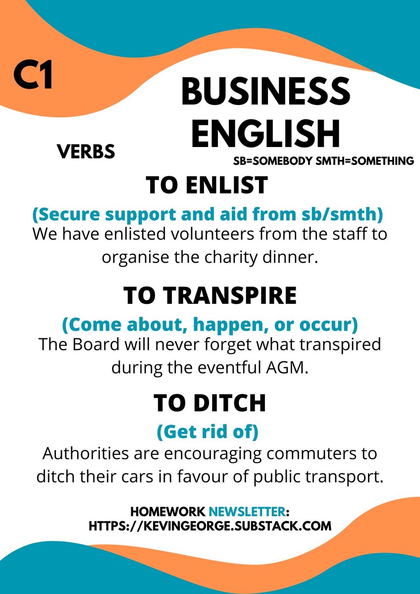 NEW Business English Post 209!
Useful advanced C1 verbs and example business sentences 🖊️
From Business English Bits Homework Newsletter📧
See link in bio or comments ⬇️
#vocabulary #LearnEnglish #Englishgrammar #english #LanguageLearning #TOEFL #英語日記 #twinglish #ESL