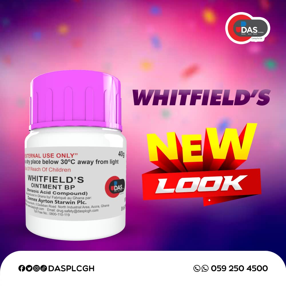 Grab a jar of Whitfields ointment to treat fungal infections of trunk, feet, leg, arms and palms. Available in pharmacies and over the counter medicine sellers in Ghana.
#DannexAyrtonStarwinPLC. 
#CaringForLife