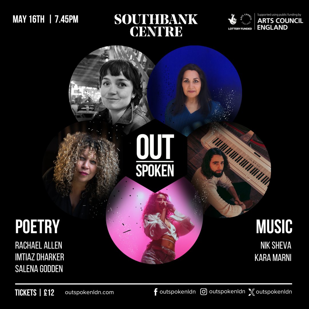 Out-Spoken Live is back and May’s line-up is looking special 👀 🎙️Rachael Allen 🎙️Imtiaz Dharker 🎙️Salena Godden 🎙️Nik Sheva 🎙️Kara Marni 🎟️ Tickets: shorturl.at/izE27 📅 Thursday 16 May 🕝 7.45pm 📍@southbankcentre 🧏 BSL interpreted ✨ Supported by @ace_national