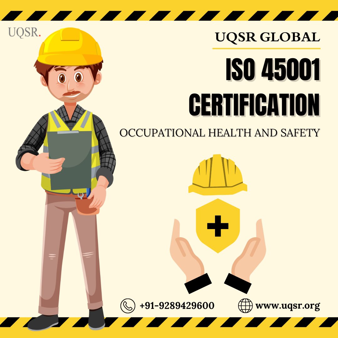 Empower your organization with ISO 45001 certification from UQSR. Our tailored certification services prioritize workplace safety, enabling businesses to effectively manage occupational health and safety risks.  #ISO45001 #ISOcertification #UQSR #UQSRGLOBAL #OccupationalHealth