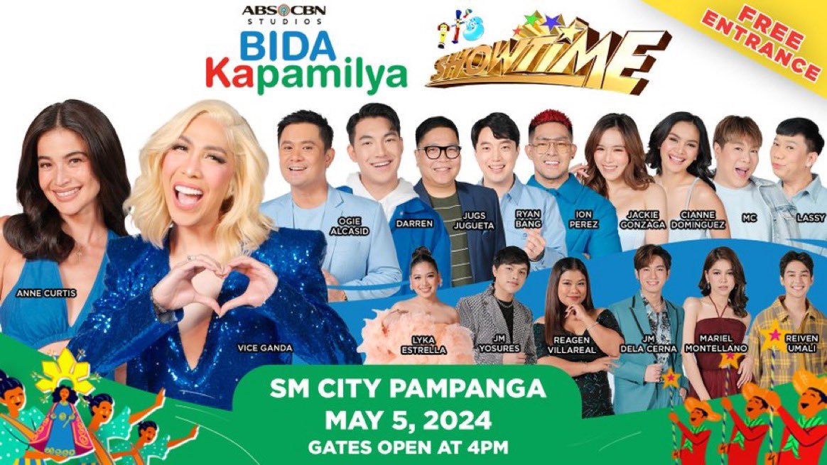 Madlang PAMPANGA, dahil BIDA kayo, makakasama na rin natin ang DYOSA. 🤩
 
Magparty-party tayo ngayong LINGGO, MAY 5 kasama sina Vice Ganda, Anne Curtis at ang #ItsShowtime family sa SM CITY PAMPANGA AMPHITHEATER!