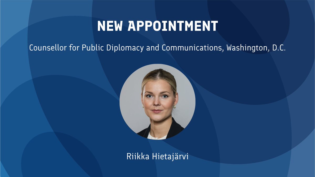 The Ministry for Foreign Affairs has appointed Riikka Hietajärvi as Counsellor for Public Diplomacy and Communications to the Embassy of Finland in the United States. Her three-year term will start on 1 June 2024. 🇫🇮🇺🇸 Press release ⬇️ um.fi/current-affair…