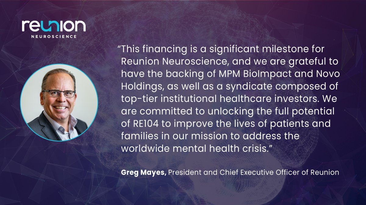 We’re excited to announce the closing of our $103M Series A financing co-led by @MPMCapital and @novoholdings. This will support the RECONNECT Phase 2 clinical trial for RE104 in #PPD and expansion into other psychiatric indications. Learn more: bit.ly/3Wj5fyF