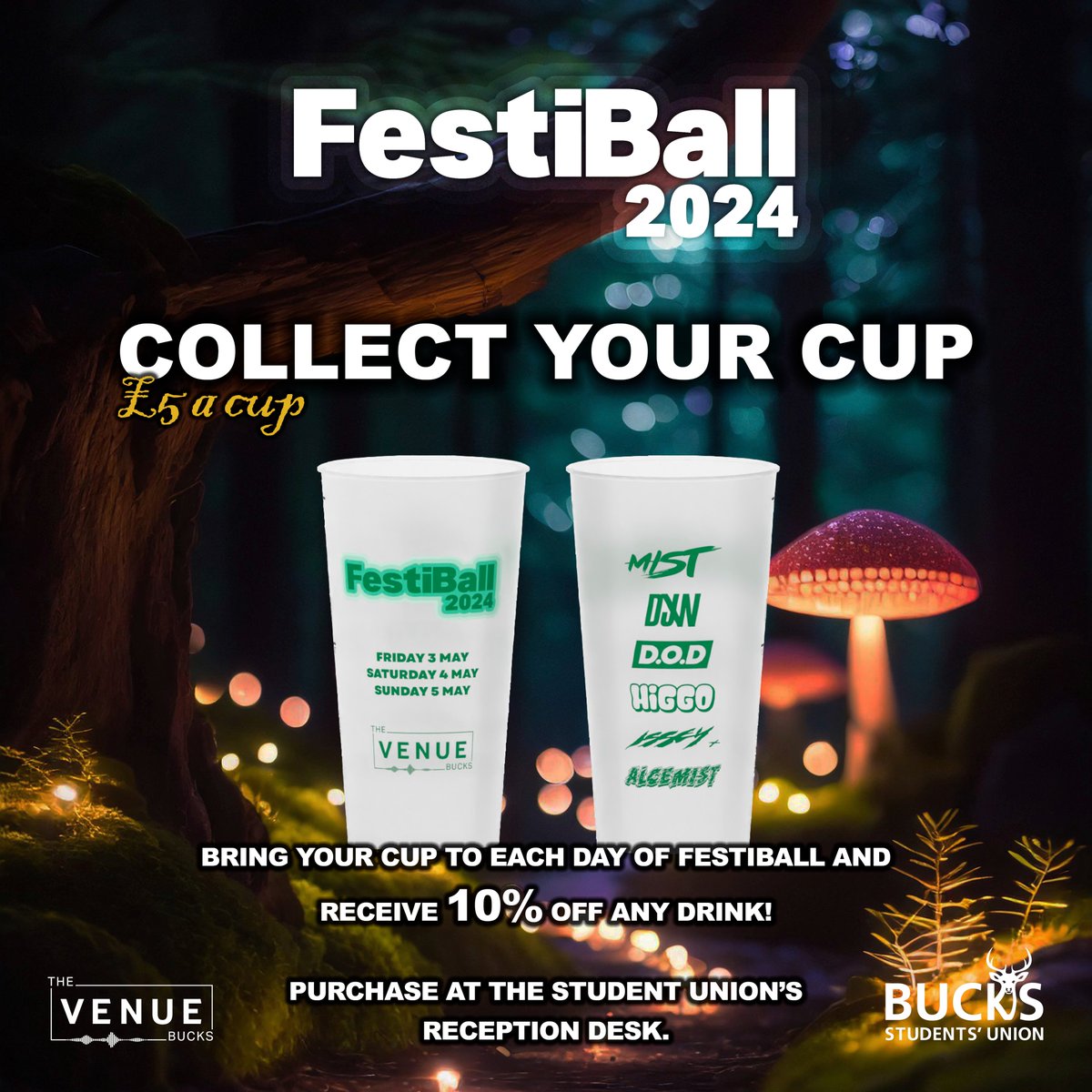 You've got your wristband, the dress codes and the full lineup, so all you need now is your Festiball cup! If you bring your cup to each day of Festiball, you get 10% off any drink! 🍹 You can purchase a cup for only £5 in The Lounge 😁