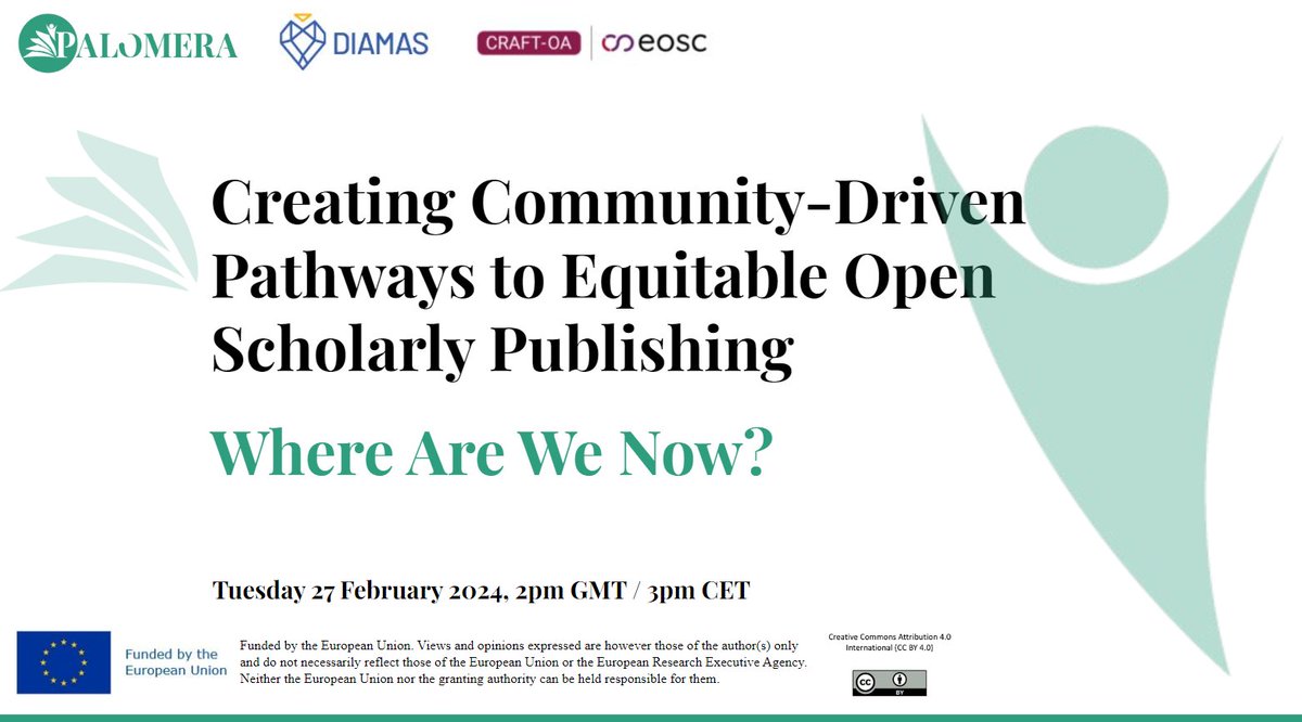 NEW POST: ‘Creating Community-Driven Pathways to Equitable Open Scholarly Publishing – Where Are We Now?’ An update on the joint webinar between #PALOMERA, @DiamasProject and @craftoa_project: openaccessbooksnetwork.hcommons.org/2024/05/01/cre… Part of the OABN's PALOMERA series! #OpenAccess #OAbooks