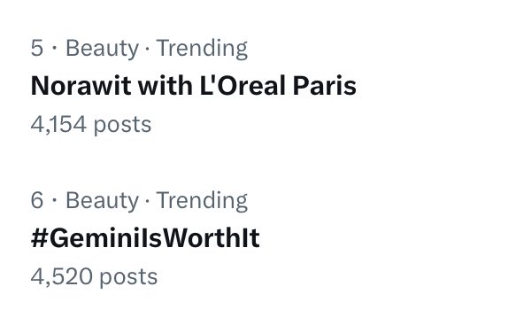 Now Trending No.5 & No.6!

Goal: Top3 let’s gooo

Norawit with L'Oreal Paris 
#GeminiIsWorthIt