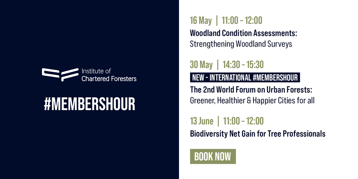 Visit our website to find out more about our upcoming #MembersHour sessions on woodland condition assessments, international urban forests and biodiversity net gain. 💡 Members can claim one hour of CPD for attending these events! Events calendar: bit.ly/3fOaD5P