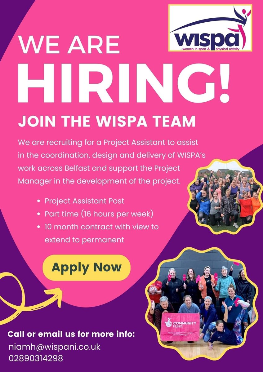We are recruiting! 🥳 We are looking for a Project Assistant to join our team and support the Project Manager in the coordination, design and delivery of WISPA's work across Belfast 🤩 For more info click here: communityni.org/job/project-as…