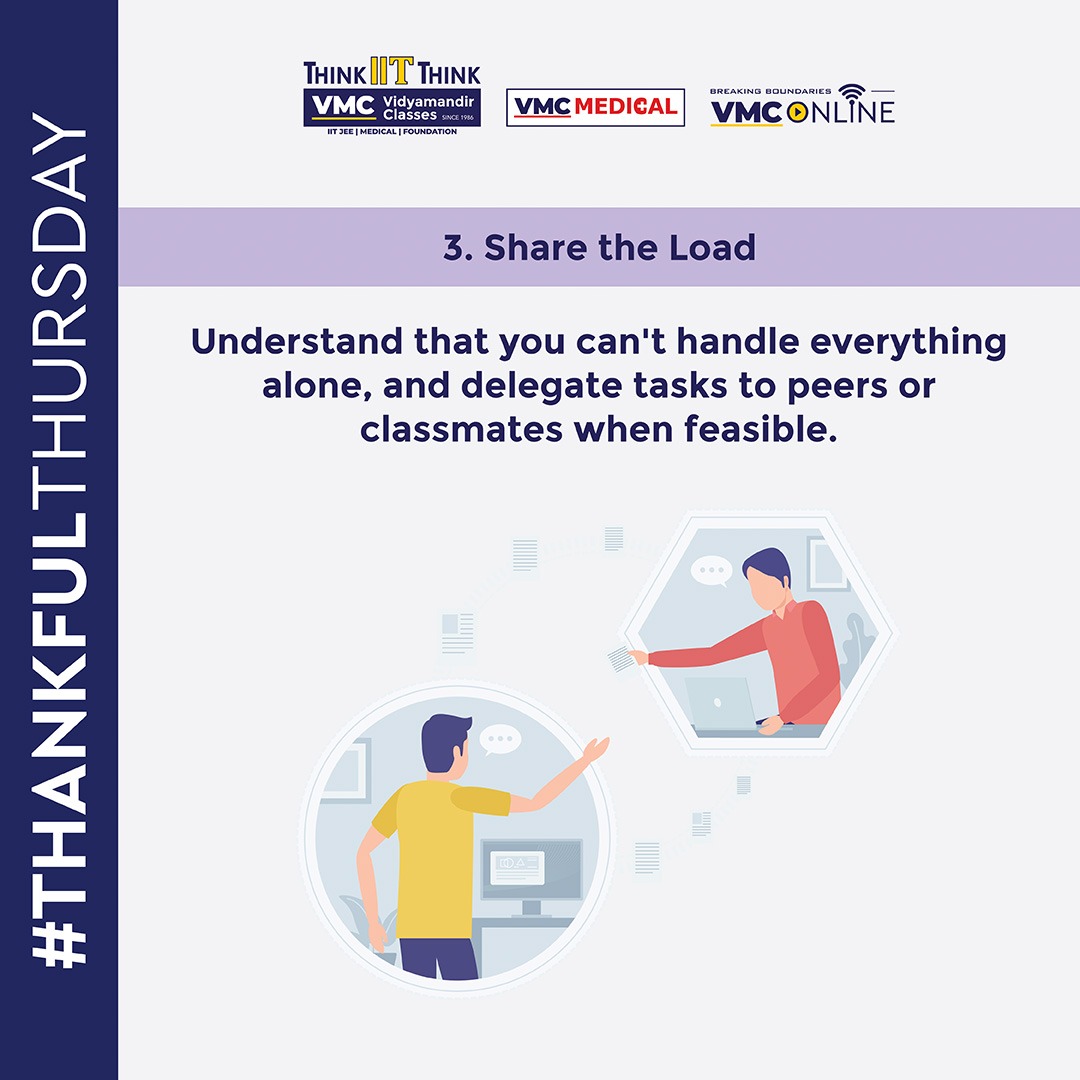 Mastering the art of multitasking just got easier! Check out these 5 key techniques for students to optimize productivity and stay on top of their game. 
.
#VMC #VidyamandirClasses #ThankFulThursday #ProductivityHacks #StudentLife #TimeManagement #TaskManagement #StudyTips