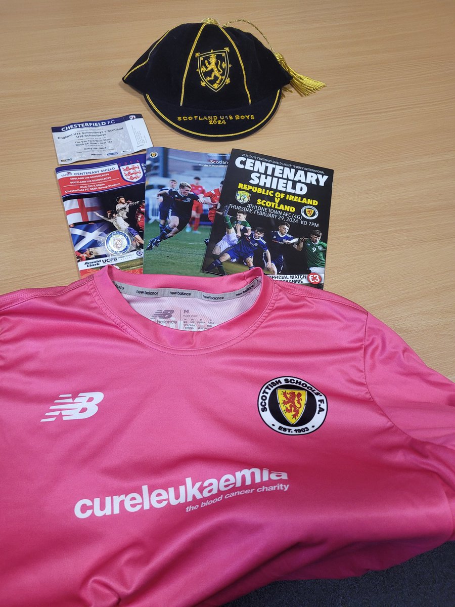 S6 pupil Liam brought his @sschoolsfa under 18s Scotland football cap, programs of the international fixtures, and his keepers shirt into the school for us to see. An amazing achievement. #ambition #determination #respect #teamwork