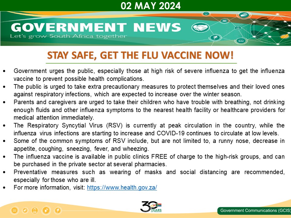 *Stay Safe and Get the flue Vaccine*: @DWYPD_ZA advises all Women, Youth and Persons with Disabilities to Vaccinate.