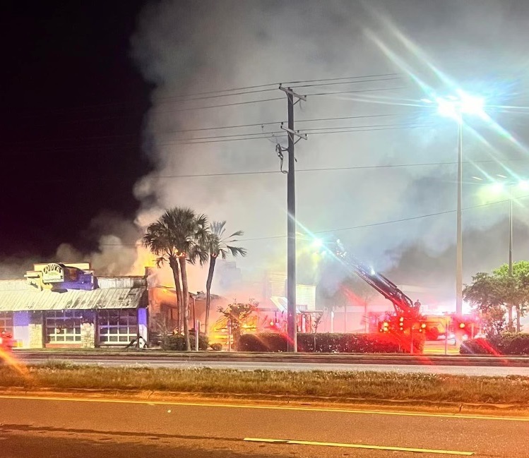 TAMPA FIRE: Crews continue to fight major fire at Cody's Roadhouse restaurant on West Hillsborough Ave. Some traffic delays in area due to large response. Photos: Mark Adams