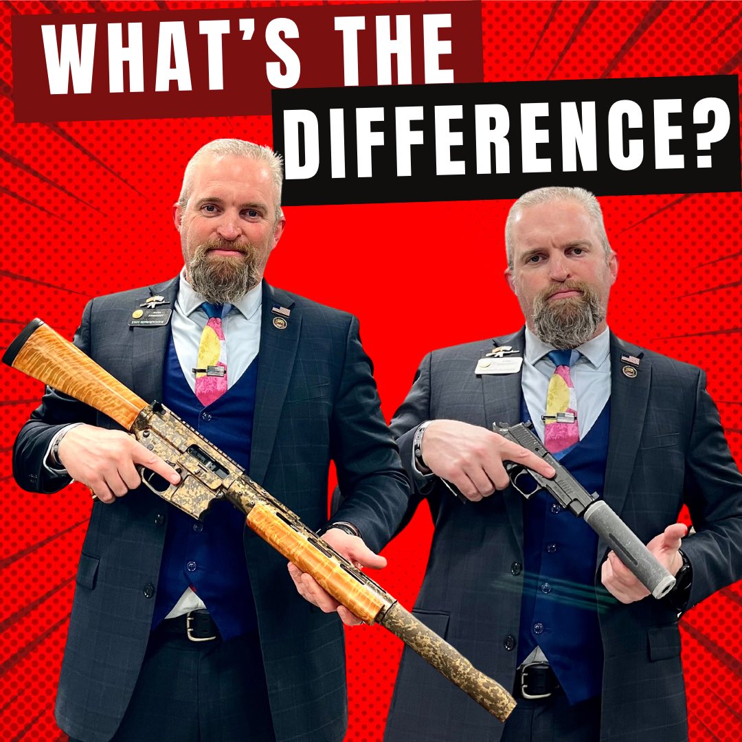 What is the difference here?  According to the Dems, nothing…
According to any of us with common sense, these are not at all the same…

The firearm on the left is a @PhnxWeaponry Custom 458 SOCOM...

The firearm on the right is a SIG P226 pistol with a threaded barrel that…