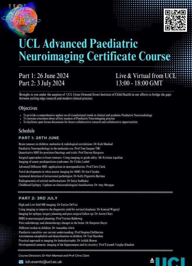UCL Advanced Paediatric Neuroimaging Certificate Course on 26 June 2024–03 July 2024. Registrations now open! ucl.ac.uk/child-health/e…
