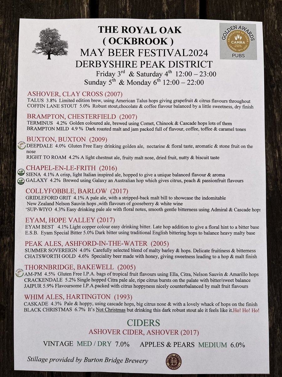 _royaloak's tweet image. Our May #beerfestival opens tomorrow, Fri 3rd May! Come along and sample the delights of the #Derbyshire Peak District area. 

Food served throughout the festival from main meals, to light bites and snacks. Including GourmEgg.

📞01332 662378 

#derby #nottingham Derby CAMRA