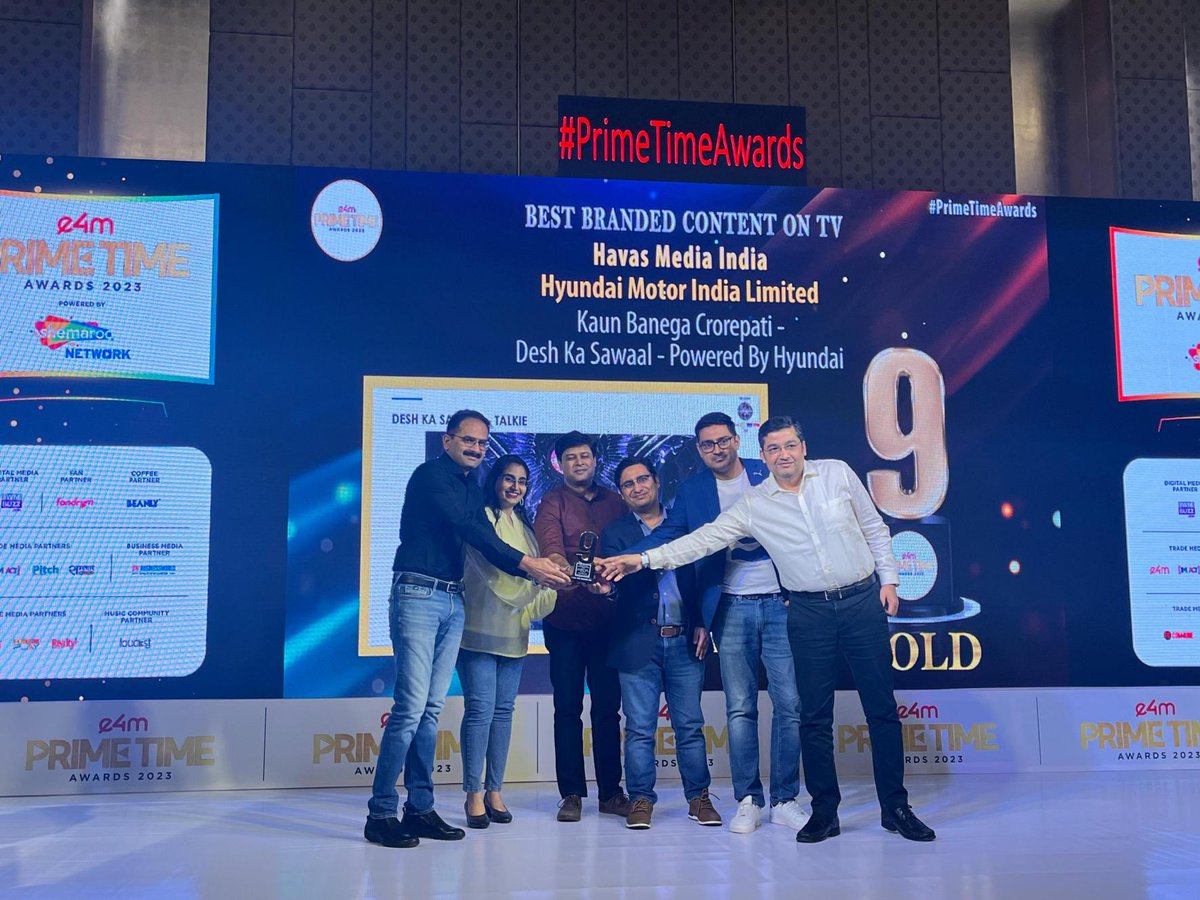 Double the gold, double the glory! 🏆

Thrilled to announce our 2 GOLD wins for @HyundaiIndia at the @e4mtweets #PrimeTimeAwards for Best Branded Content on TV and Best Use of Sports Channel categories.

Kudos team!
#HavasProud

@Havas @HavasMediaGroup