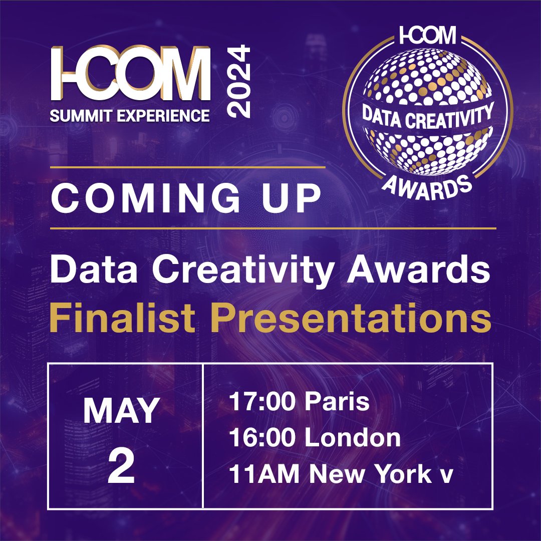 Final day of Part 1 of the #icom24. Join us for the last round of #icomglobal #DataCreativity #Awards finalist presentations

Part 1 Programme: i-com.org/summit-experie… 

🔔Don't miss to join us in Malaga on May 14-17 for the PART 2 of the Summit Experience
i-com.org/summit-experie…