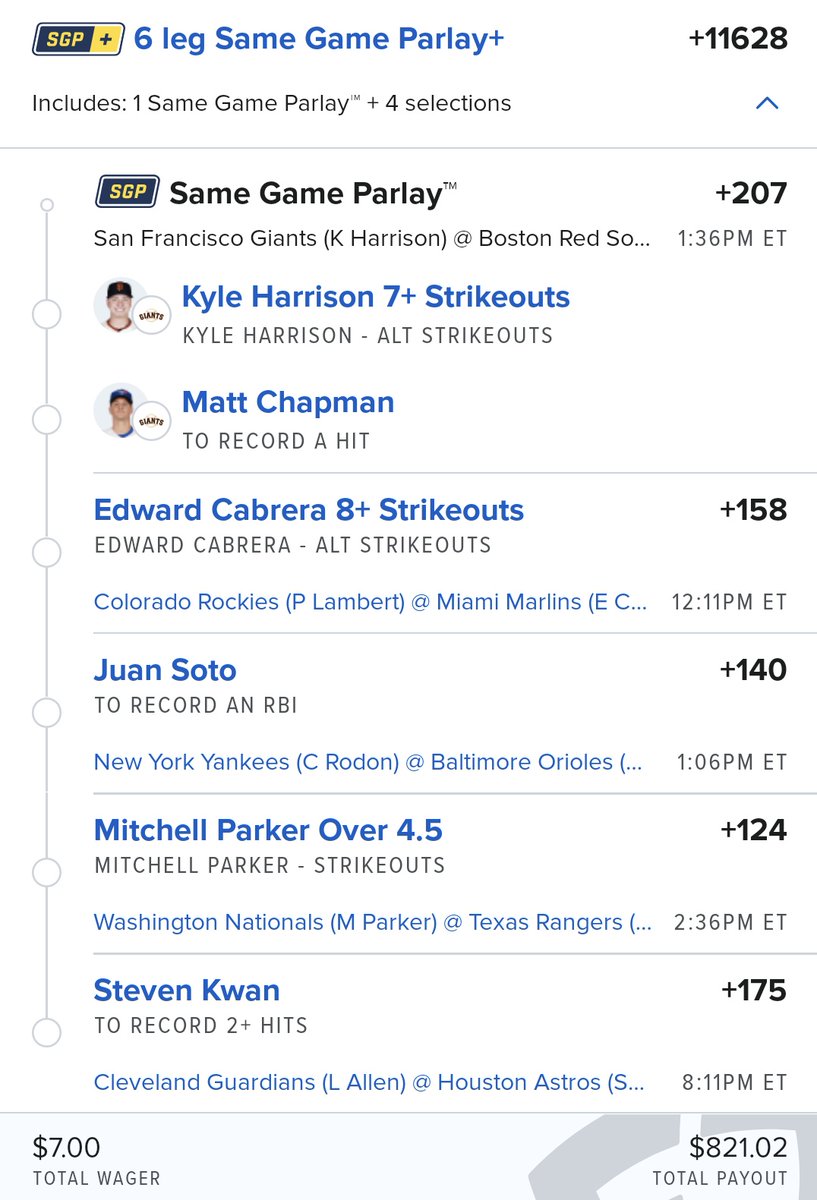 🚨 Thursday MLB ⚾️ 🚨 
Short slate pitchers & hitters. Play your faves solo, make your own or tail. Have fun with it. Be responsible about it.
#gamblingX #mlbbets #mlbparlay #baseballparlay #fanduel #hitterprops #strikeoutprops #pitcherprops #samegameparlay #phillybetbros