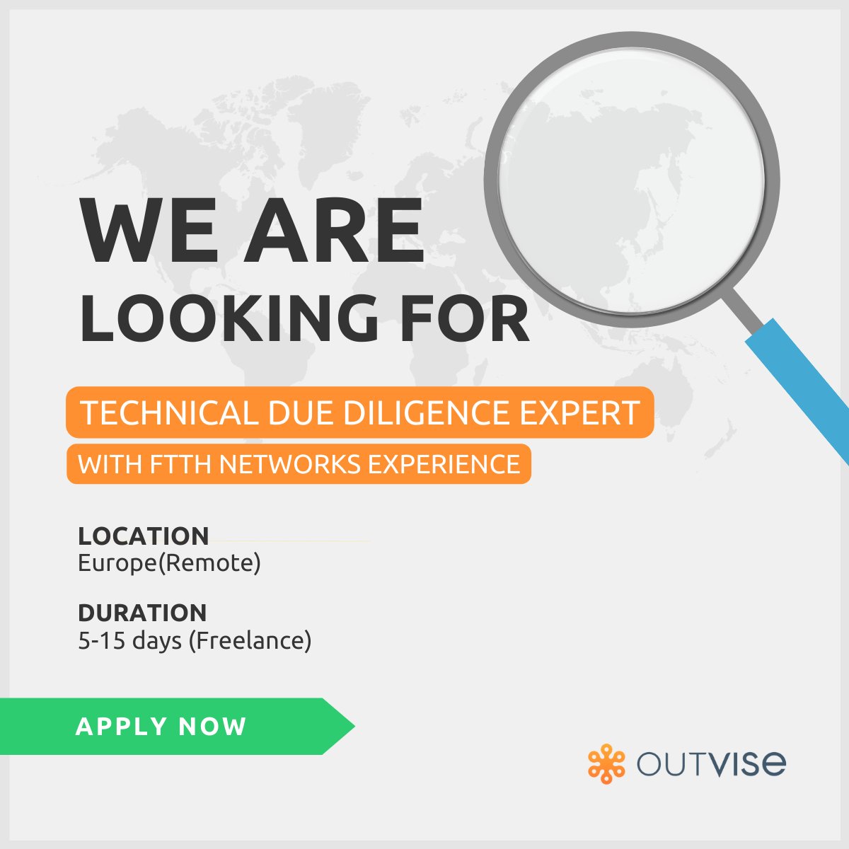 Our client is seeking a Technical Due Diligence expert with FTTH networks experience (Spanish market). 🔎

Apply here 👉 outvise.com/sl/vmTa0NTPOC

#OutviseProjects #Freelance #Hiringnow #Europe