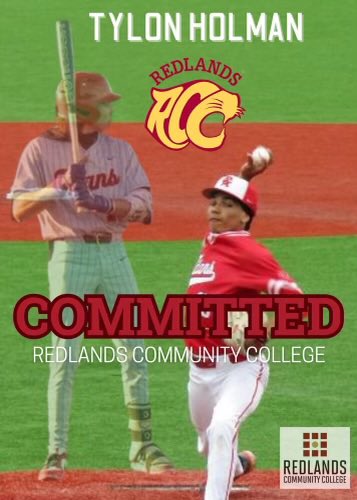 Tylon_Holman's tweet photo. Blessed to announce my commitment to Redlands Community College! I would like to thank God, without him this would not be possible. I would also like to thank my family ,and the coaches that have prepared me along the way! @TrentTrox @AthleticsRcc @OtmHitting @Dspbaseball @sruby8 https://t.co/fPtSWxjX67