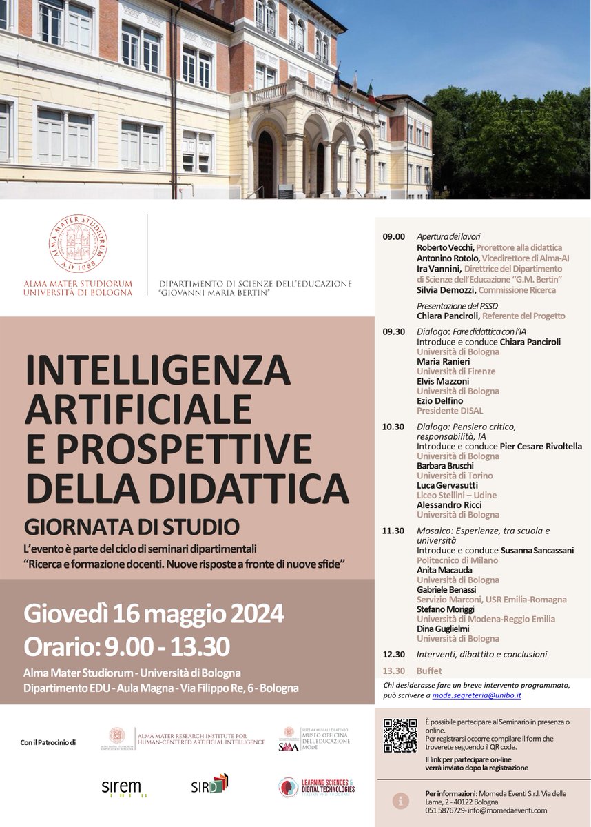 INTELLIGENZA ARTIFICIALE E PROSPETTIVE DELLA DIDATTICA
📌GIORNATA DI STUDIO
Giovedì 16 maggio 2024
9.00-13.30