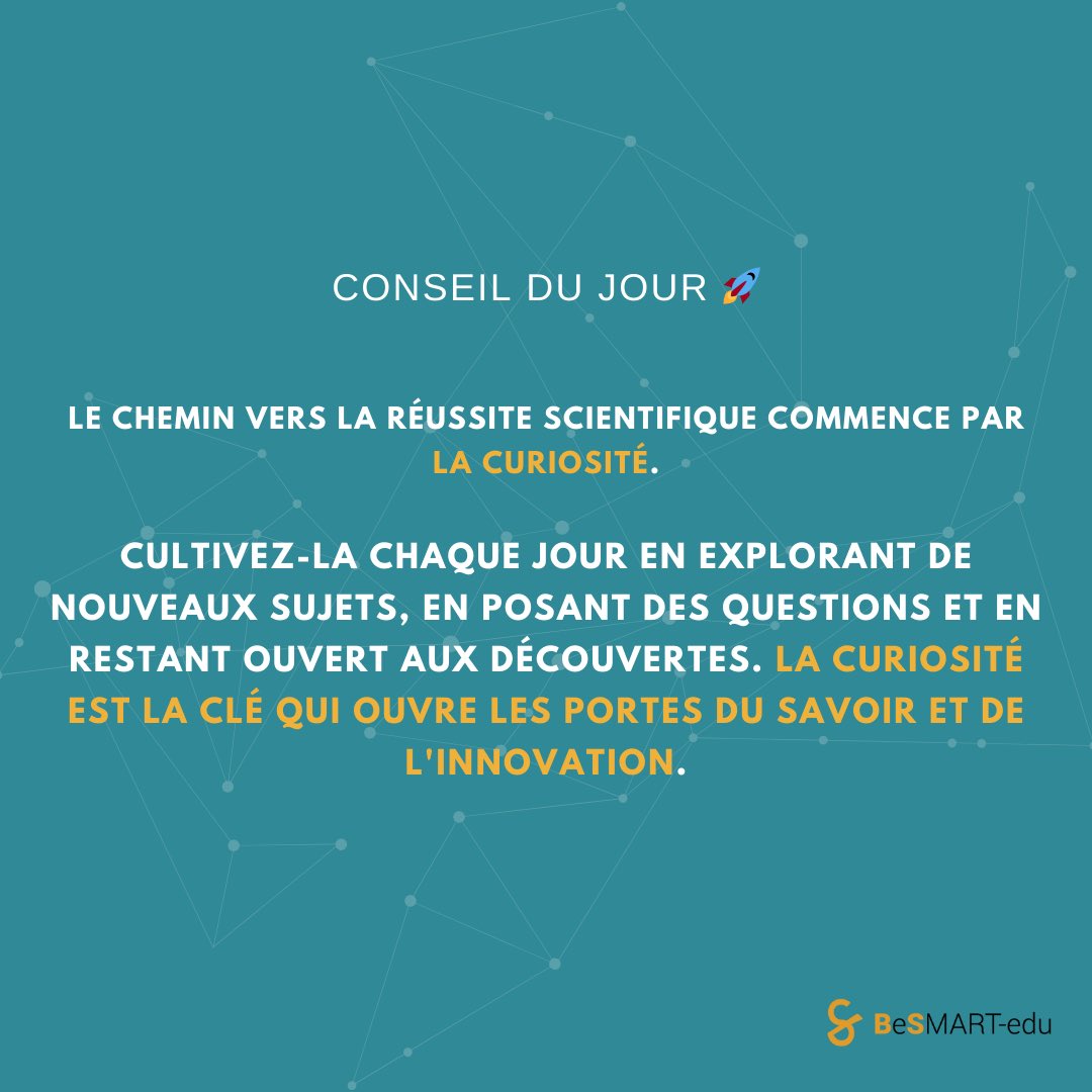 La curiosité est le premier pas vers la réussite scientifique 🧑‍🔬🚀
 Cultivez-la chaque jour en explorant de nouveaux sujets, en posant des questions et en restant ouvert aux découvertes. 📊🌏

#curiosité #science #innovation #savoir
