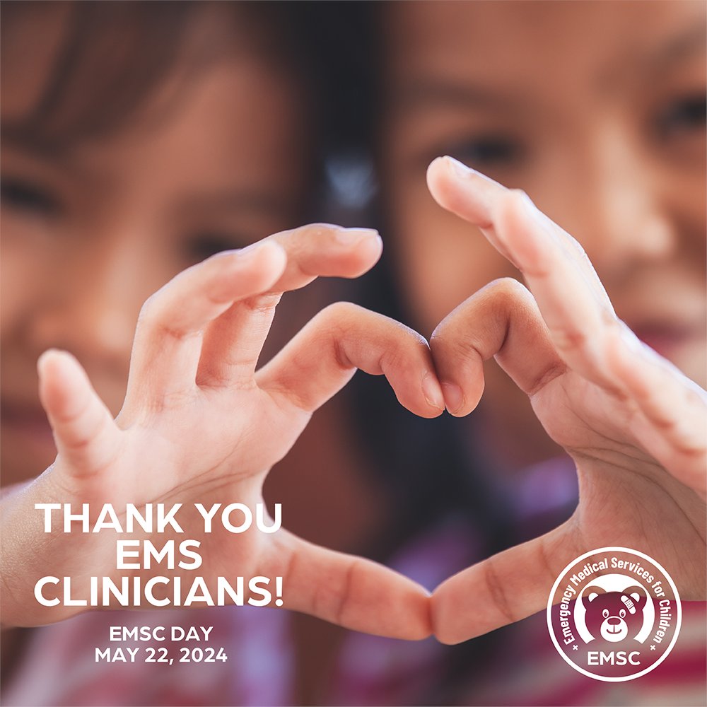 National EMS Week (May 19-25, 2024) honors EMS clinicians for their life-saving work. EMSC Day (May 22, 2024) highlights their dedication in meeting the unique needs of children and spotlights the work of the federal EMSC Program. @EMSCImprovement #EMSWeek #EMSforChildrenDay