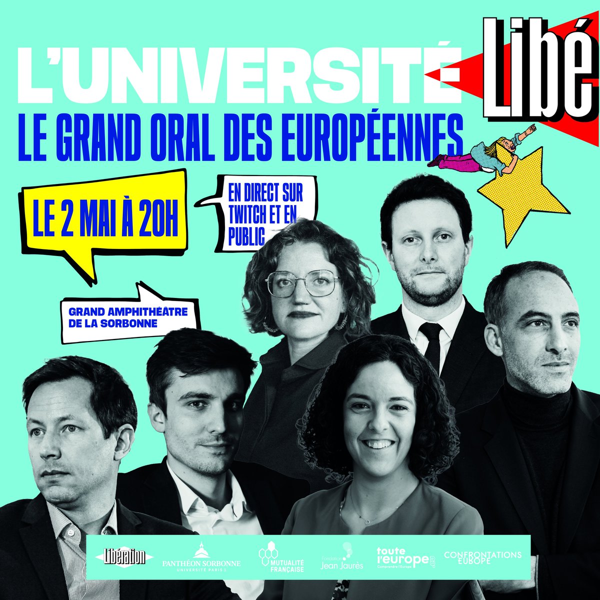 N'oubliez pas ! Rendez-vous à 20h pour suivre le Grand Oral des Européennes de l'Université @libe à la @SorbonneParis1 ou sur @Backseat_fr 🗣️avec @ManonAubryFr, @CBeaune, @fxbellamy, @L_Deffontaines, @rglucks1 et @marietouss1 #UniversitéLibé, en partenariat avec la Mutualité…