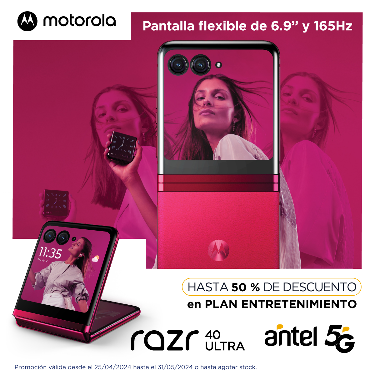 Llevate un Motorola Razr 40 Ultra con hasta 50 % de descuento con el Plan Entretenimiento. 🕹🙌 ¡En Antel tenés los mejores beneficios! +info en 👉🔗 tienda.antel.com.uy