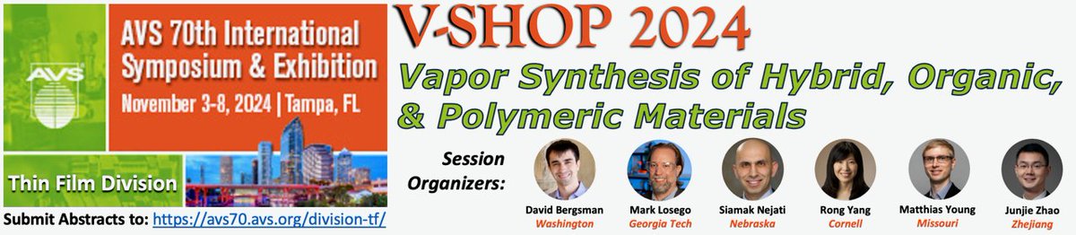 American Vacuum Society (AVS) 70 abstracts are due May 13th, 2024. A group of us are working to build a persistent community for vapor-phase polymer folks. Join us! Submit abstracts to avs70.avs.org/division-tf/