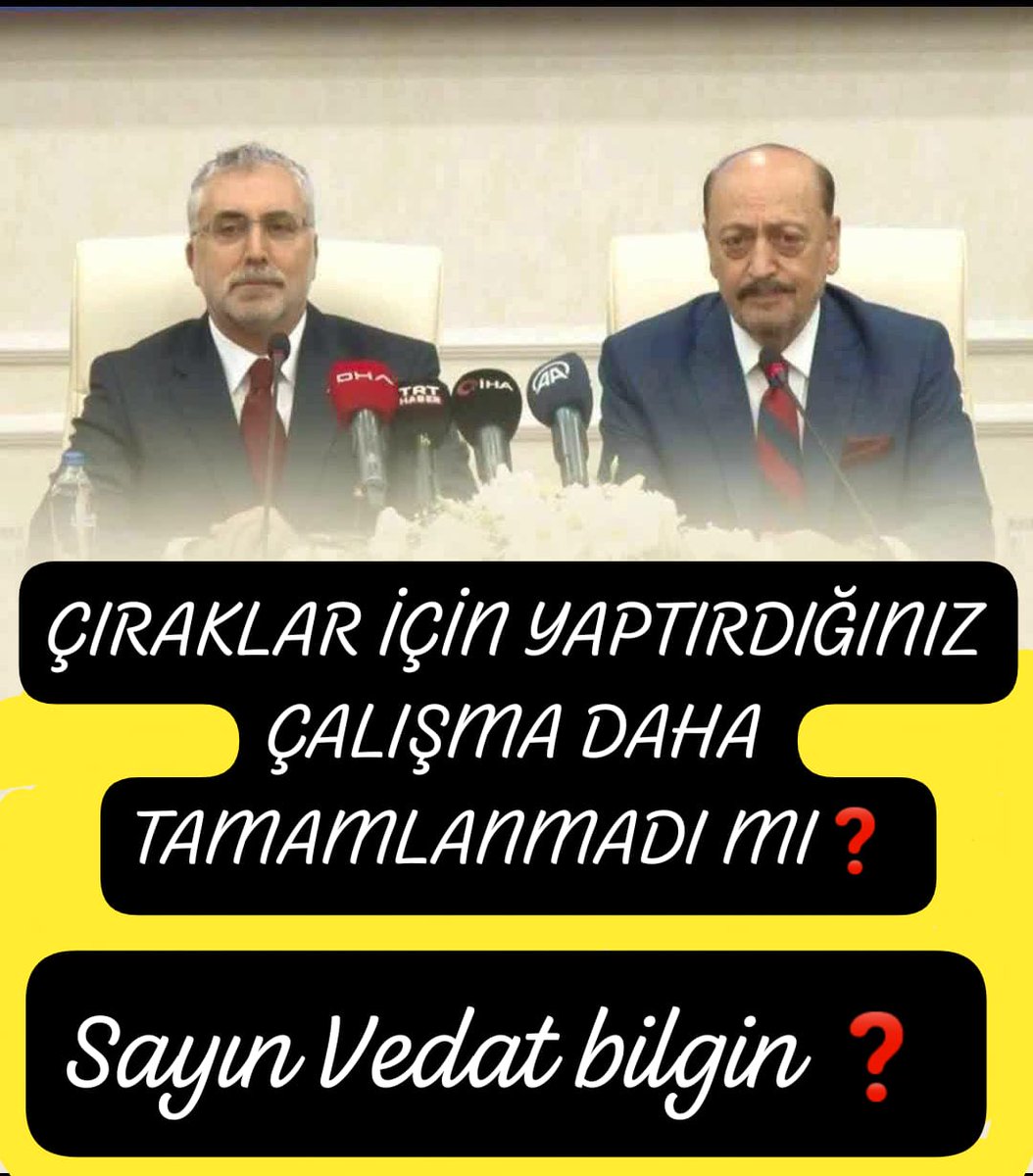 Çırak Stajyer Kalmadı
Mb
@eczozgurozel
@isikhanvedat
@RTErdogan
@RTEdijital
@ErbakanFatih
@dbdevletbahceli

#StajÇıraklıkSigortasıDevletinZirvesinde