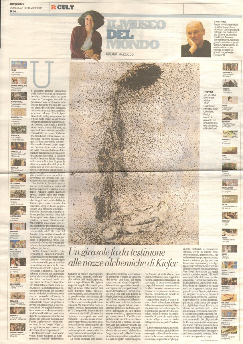 🅲🅾🅼' 🅴🆁🅰🆅🅰🅼🅾…

#MelaniaMazzucco
@repubblica 1/09/2013 
#ritaglidistampa #il_museo_del_mondo #AnselmKiefer #pittore #scultore 

@giuliocardone69 @pazzoperrep @giusmo1 @CarloVerdelli @SentieroDigital @PiervittorioM @aligip @matteopinci @PerSaturno @sergtosi