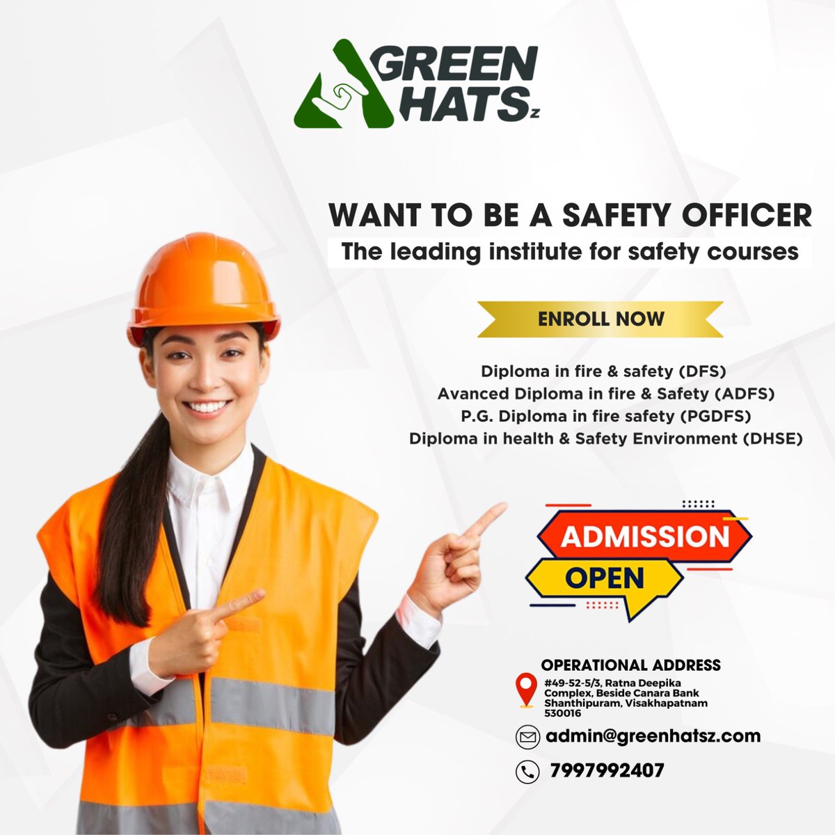 🔥 Ready to become a safety officer and make a difference? Look no further than Greenhatsz, the leading institute for safety courses!

#SafetyOfficerTraining #Greenhatsz #SecureYourFuture #FireSafetyDiploma #SafetyTraining #FirePrevention
#EmergencyResponse #RiskAssessment #Safe