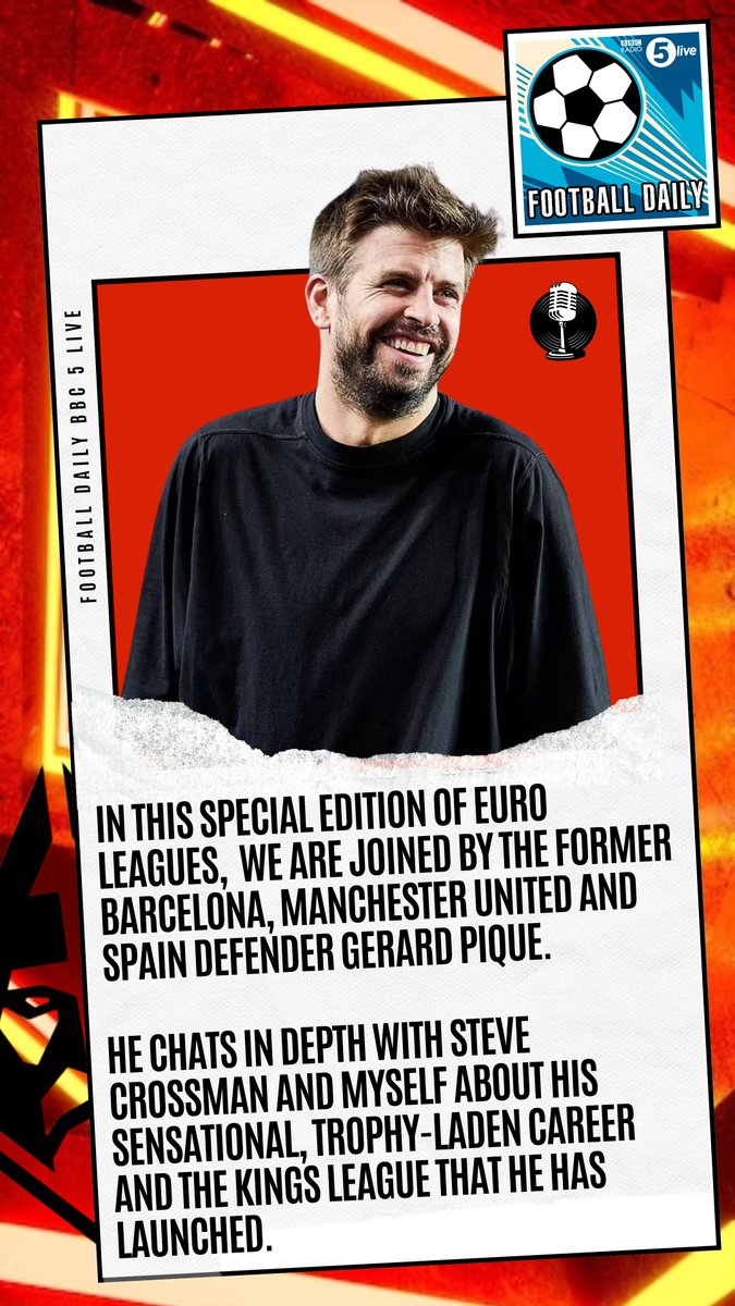 We were joined by a very special guest on Euro Leagues tonight 👀 @5liveSport @3gerardpique spoke to @Steve_Crossman and myself about his illustrious career and @KingsLeague Listen to the podcast on @BBCSounds ⤵️ bbc.co.uk/sounds/play/p0…