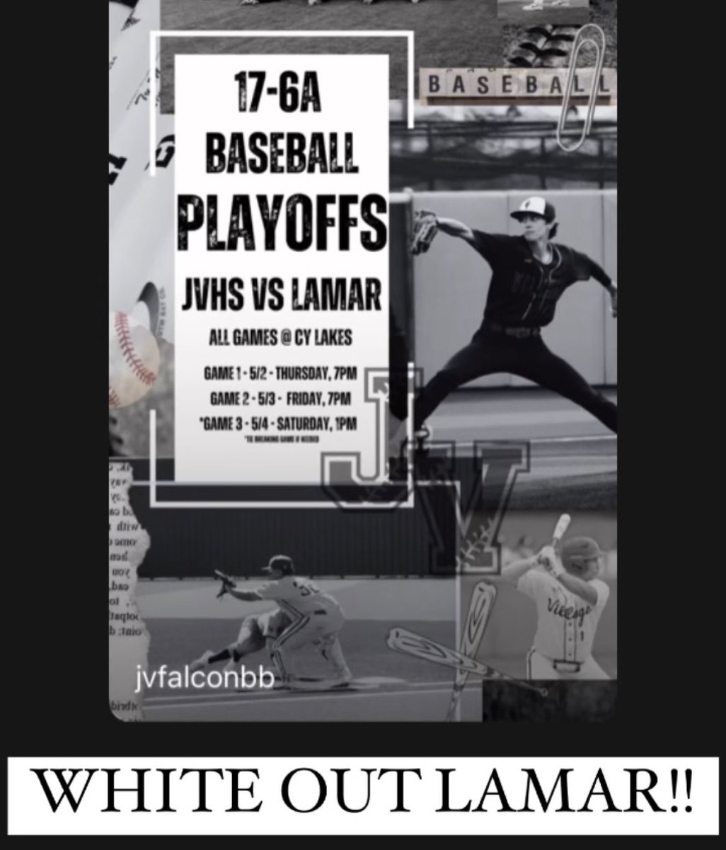 🏟️GAME DAY ⚪️WHITE OUT LAMAR ⚪️ 📍@CyLakesBaseball high school ⏰ 7pm @jvfalconsath @jvhsprincipal @JVTVNews