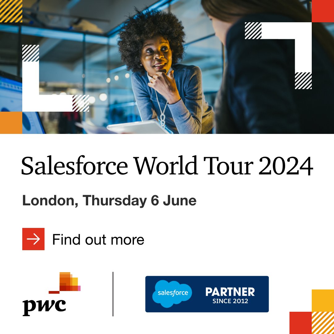 Attending #SalesforceTour London 2024? ☁️ As a proud Innovator sponsor, find us on Thursday 6 June to discover how your business can react, reinvent and respond faster in challenging environments. Find out more ➡️pwc.to/3U14yat #PwC_Salesforce