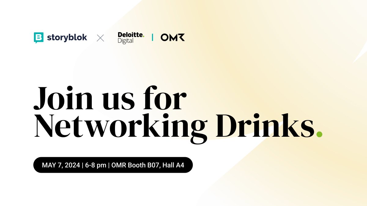 It's happening! @DeloitteDigital recently joined @storyblok as a Certified Partner, and we're excited about it! We invite you to our booth at the @officially_omr for drinks and an exclusive look into our partnership.🥂 👉Save the date: May 7th, 6 pm to 8 pm, booth Hall A4, B07.