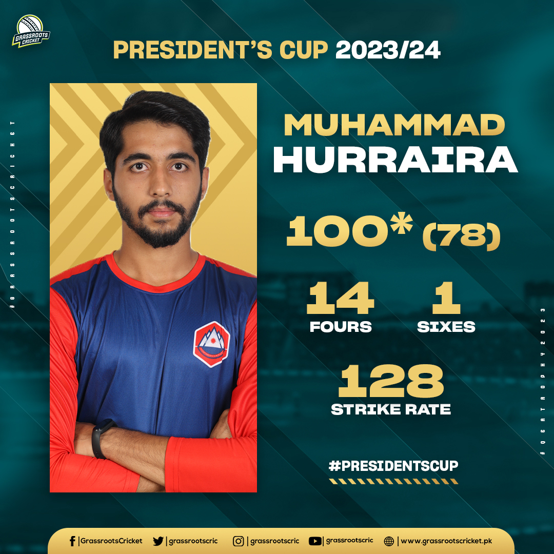 Maiden List A century for Muhammad Hurraira! 👏🏽

Captaining HEC, he hit a quickfire ton to guide his side to victory in the President's Cup.

#PresidentsCup