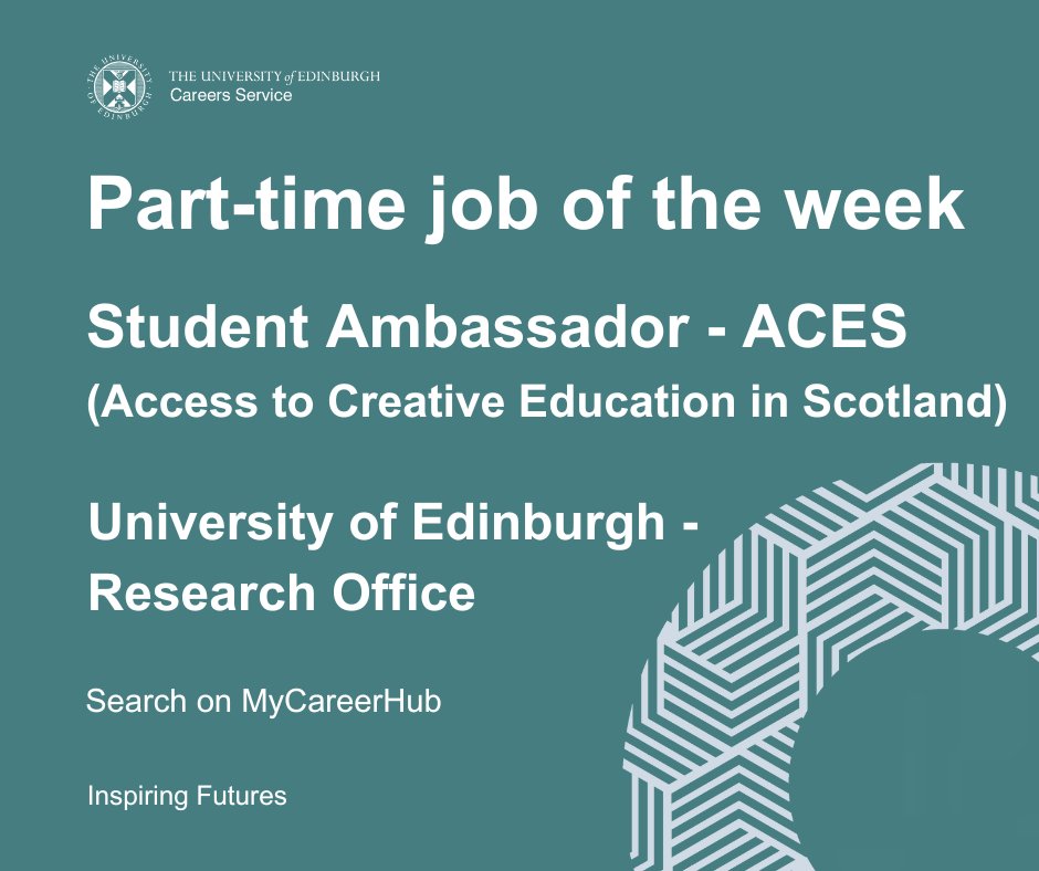 uofedcareers's tweet image. #PartTimeJoboftheWeek UoE Research Office are recruiting Student Ambassadors to support disadvantaged young people interested in studying art, design or architecture. To find out more and to apply, search on MyCareerHub: edin.ac/3JAsvR3