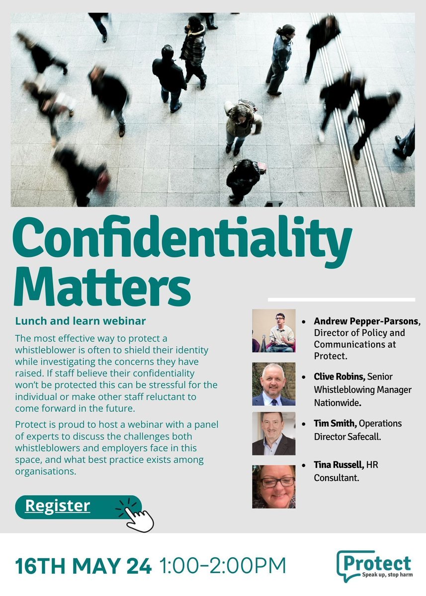 Join us for a lunch and learn #webinar discussing how best to maintain confidentiality and protect the identity of #whistleblowers in your organisation. Our panel of experts will include speakers from Protect, @AskNationwide & @SafecallGB. Register now: buff.ly/44hhH3X