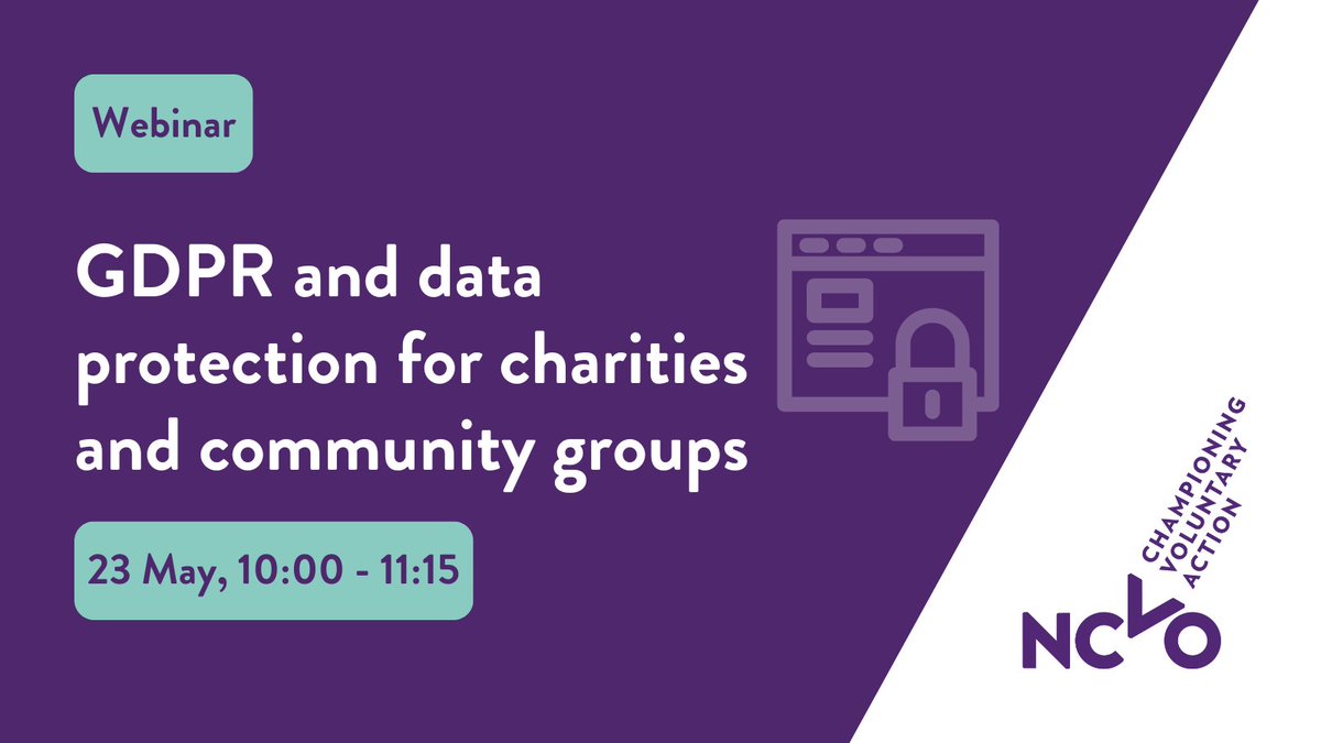 If your organisation processes personal data, you must be UK GDPR compliant. Join our free webinar to learn the essentials of GDPR and data protection that every charity and community group needs to know. Sign up today: booking.ncvo.org.uk/event/sessions…