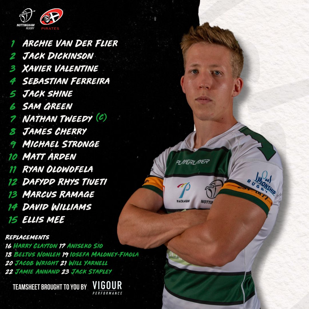 𝐓𝐄𝐀𝐌 𝐍𝐄𝐖𝐒 🏹 The matchday squad for tomorrow’s game against @CornishPirates1! #Nottingham #Rugby #Team