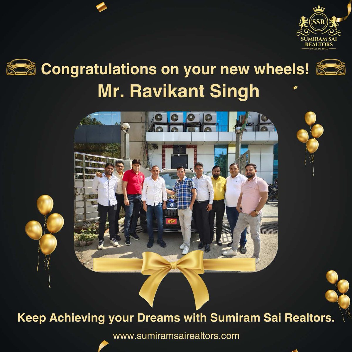 Cheers to your new wheels Mr. Ravikant Singh
🎉 May your journeys be filled with success and happiness with Sumiram Sai Realtors. 🚀 

#OnwardAndUpward #ssrcare #GrowWithSSR