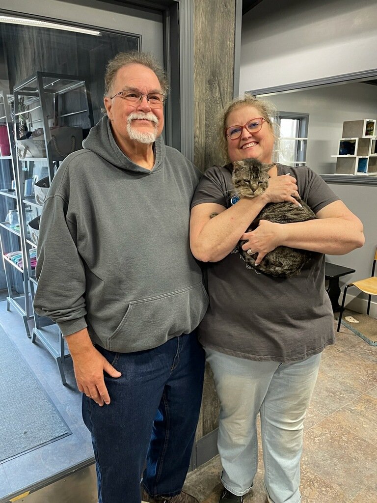 Jowly has left the building! He was a Bring-Home-A-Brat-Cat program eligible cat. Sharing space with our other residents wasn't his cup of tea, so you can imagine how incredibly happy we are for him to have a home to call his own (minus 25+ other cats!). Happy tails, Jowly!