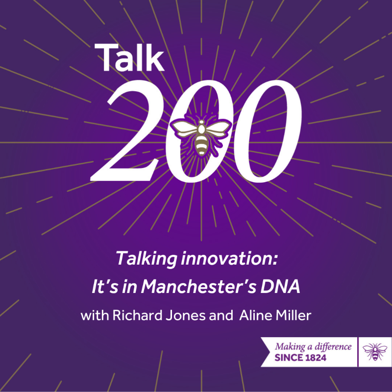 OfficialUoM's tweet photo. 🔈 New episode of Talk 200 is available now on all platforms!

🐝 Talking innovation: It's in Manchester’s DNA

🎤 Professors @RichardALJones and @alinefmiller discuss Manchester’s pioneering spirit through the ages. #UoM200