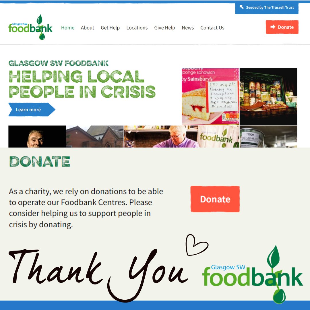 Once on our website, one click on the donate button takes you directly to a secure payment screen, where you can donate an amount of your choosing. Thank you for your support💚 #GlasgowSouthWestFoodbank #ThankYouThursday #Donate #CommunitySupport #GlasgowCharity #TrussellTrust